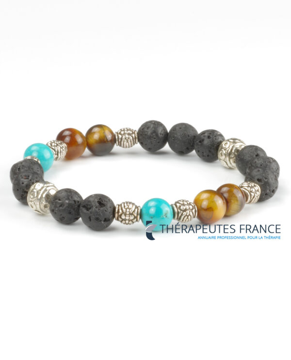 Bracelet diffuseur pierre de lave turquoise Sinkiang oeil de tigre