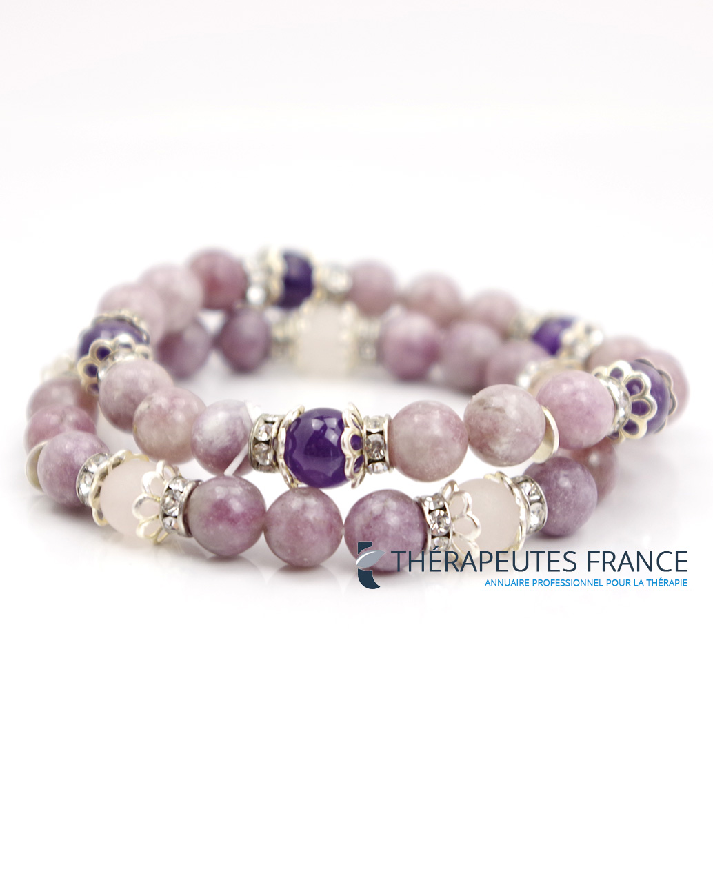 Bracelet lepidolite quartz rose argent 925