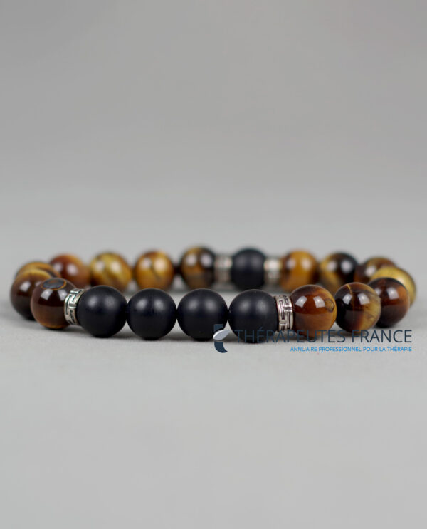 Bracelet œil de tigre & agate noire-10mm