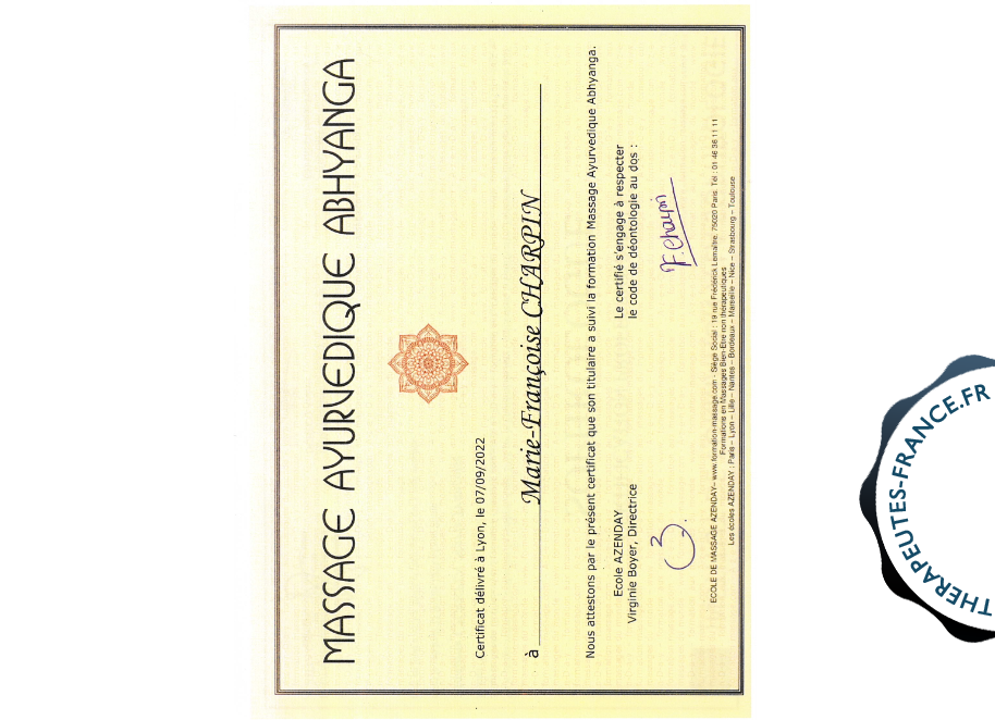 Certificat de massage Ayurvédique Abhayanga