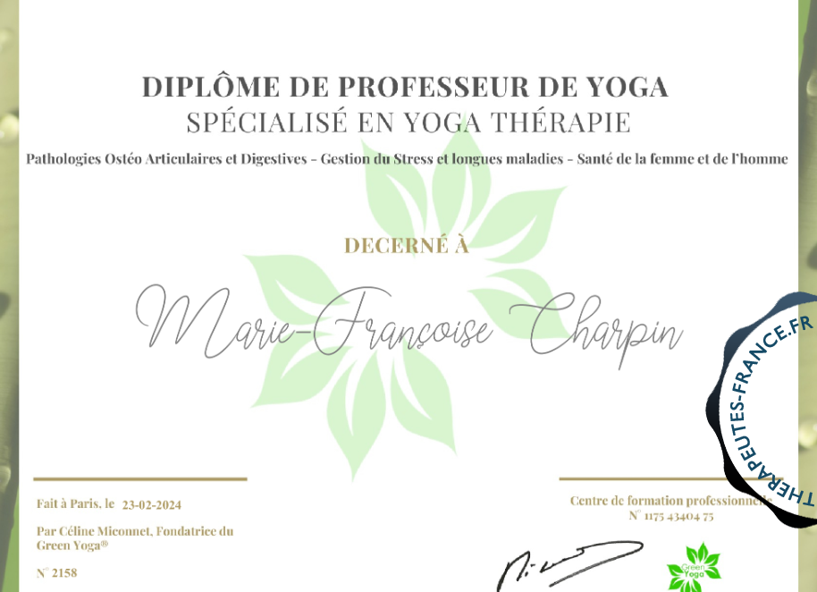 Diplôme de Professeur de yoga spécialisé en Yoga Thérapie