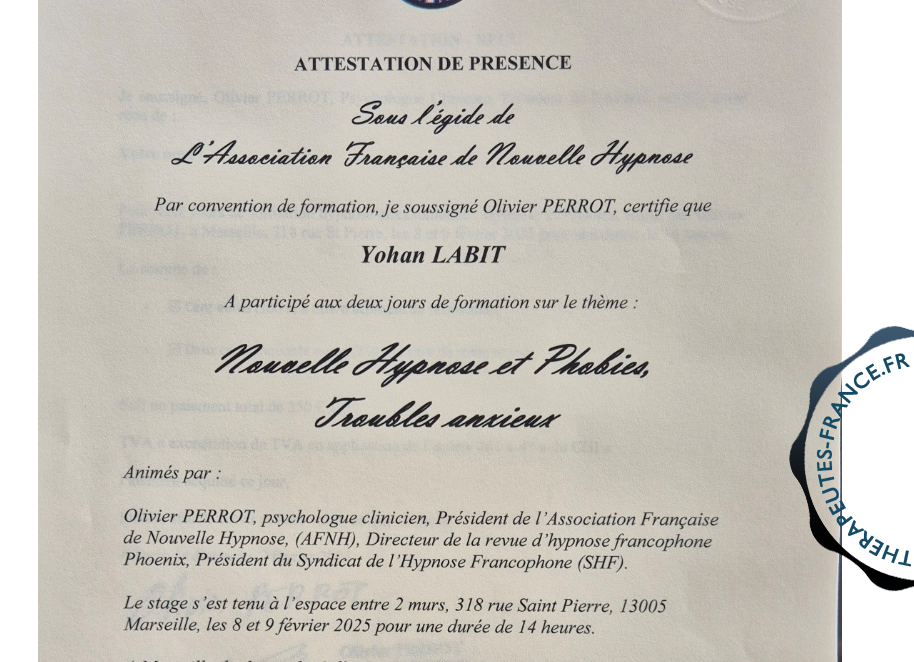 Spécialisation Hypnose Phobies Troubles anxieux