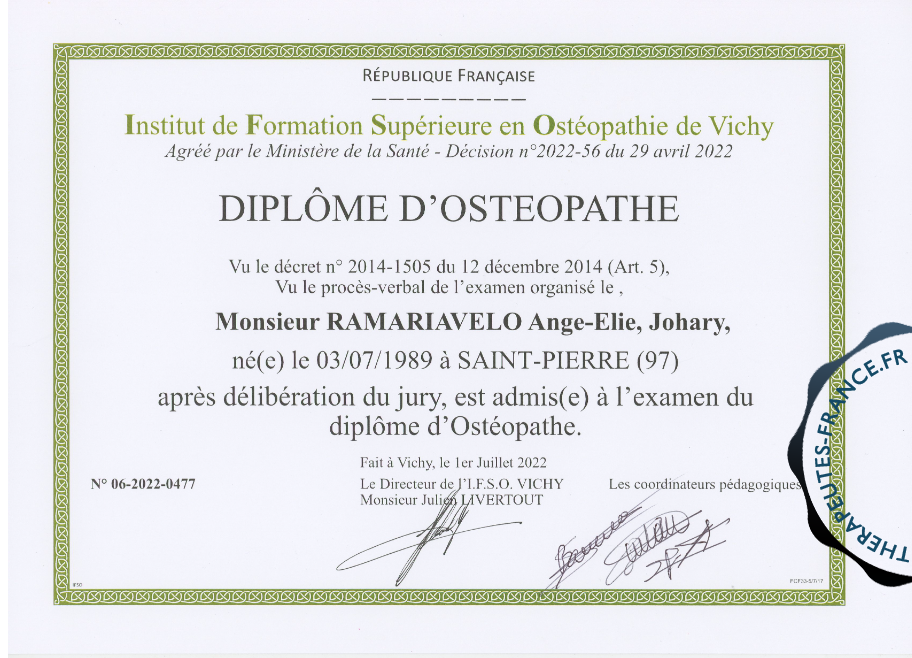 Diplôme d'ostéopathie