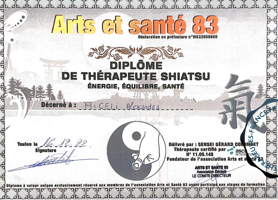 Diplôme de thérapeute shiatsu