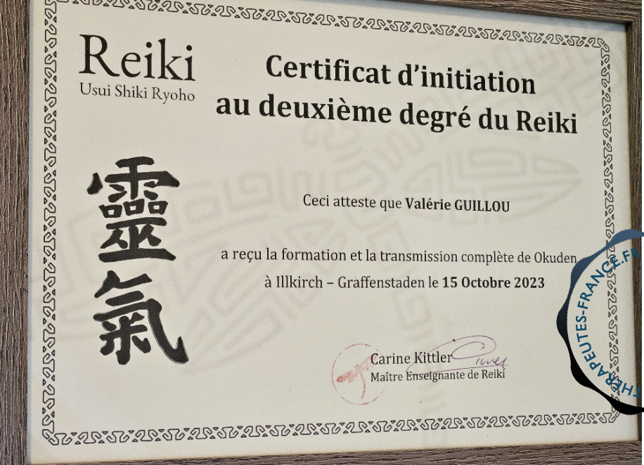 Certificat d'initiation au deuxi&egrave;me degr&eacute; du Reiki