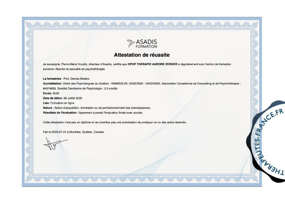 Aborder la sexualit&eacute; en psychoth&eacute;rapie