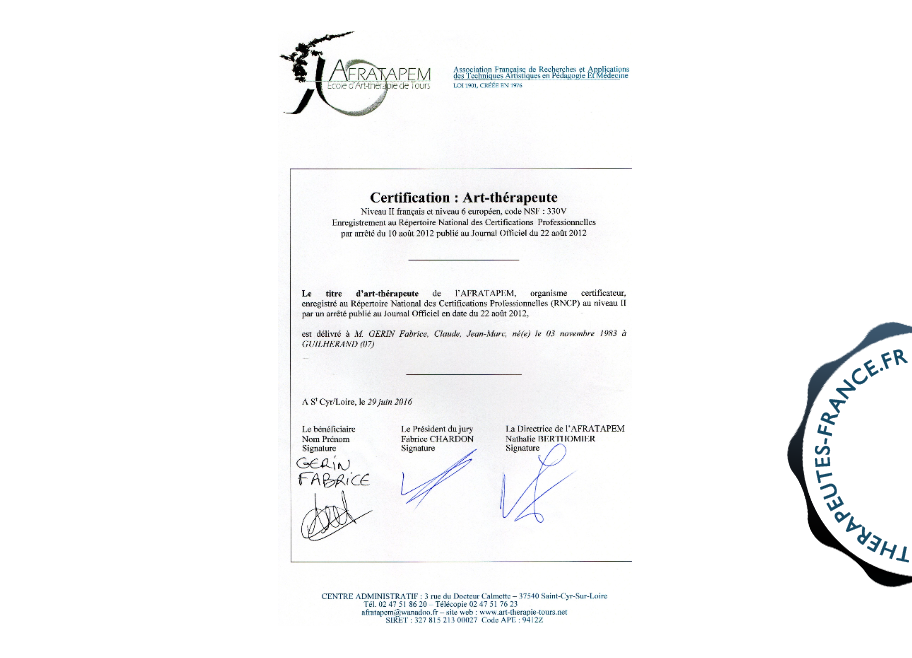 Certification D'Art-Th&eacute;rapeute