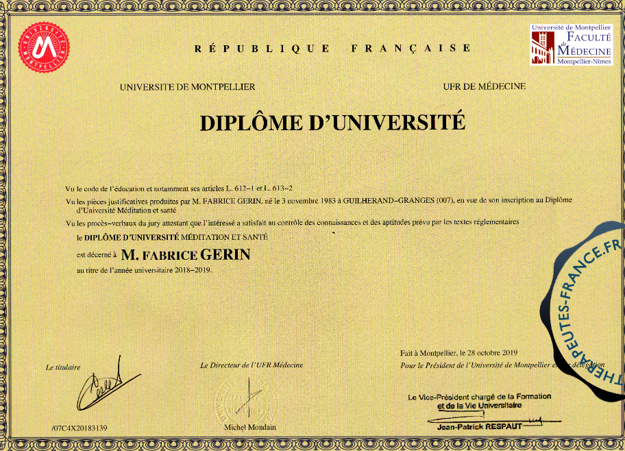 Dipl&ocirc;me Universitaire de M&eacute;ditation