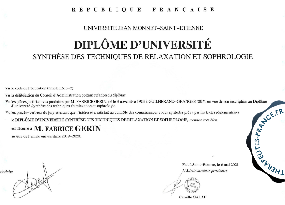 Dipl&ocirc;me Universitaire de Sophrologie