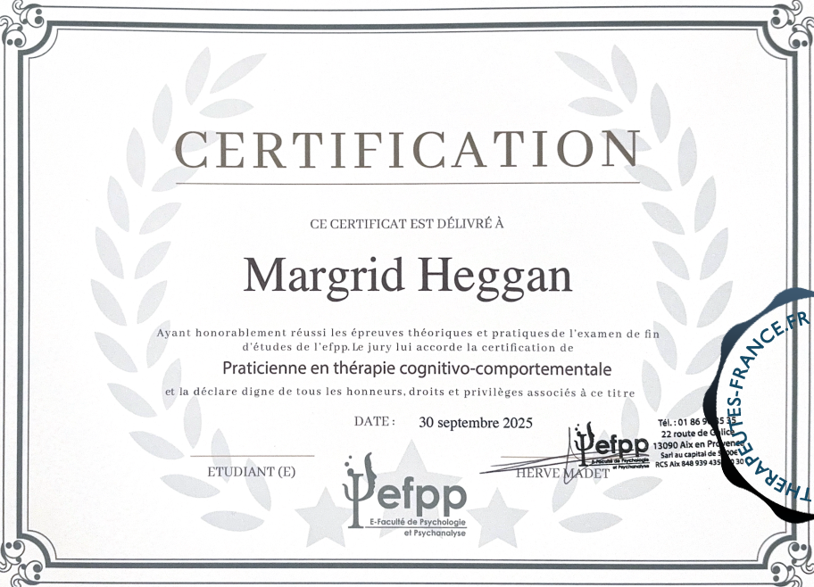 Praticienne en th&eacute;rapie, cognitive et comportementale