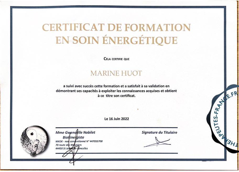 certificat de formation en soin &eacute;nerg&eacute;tique